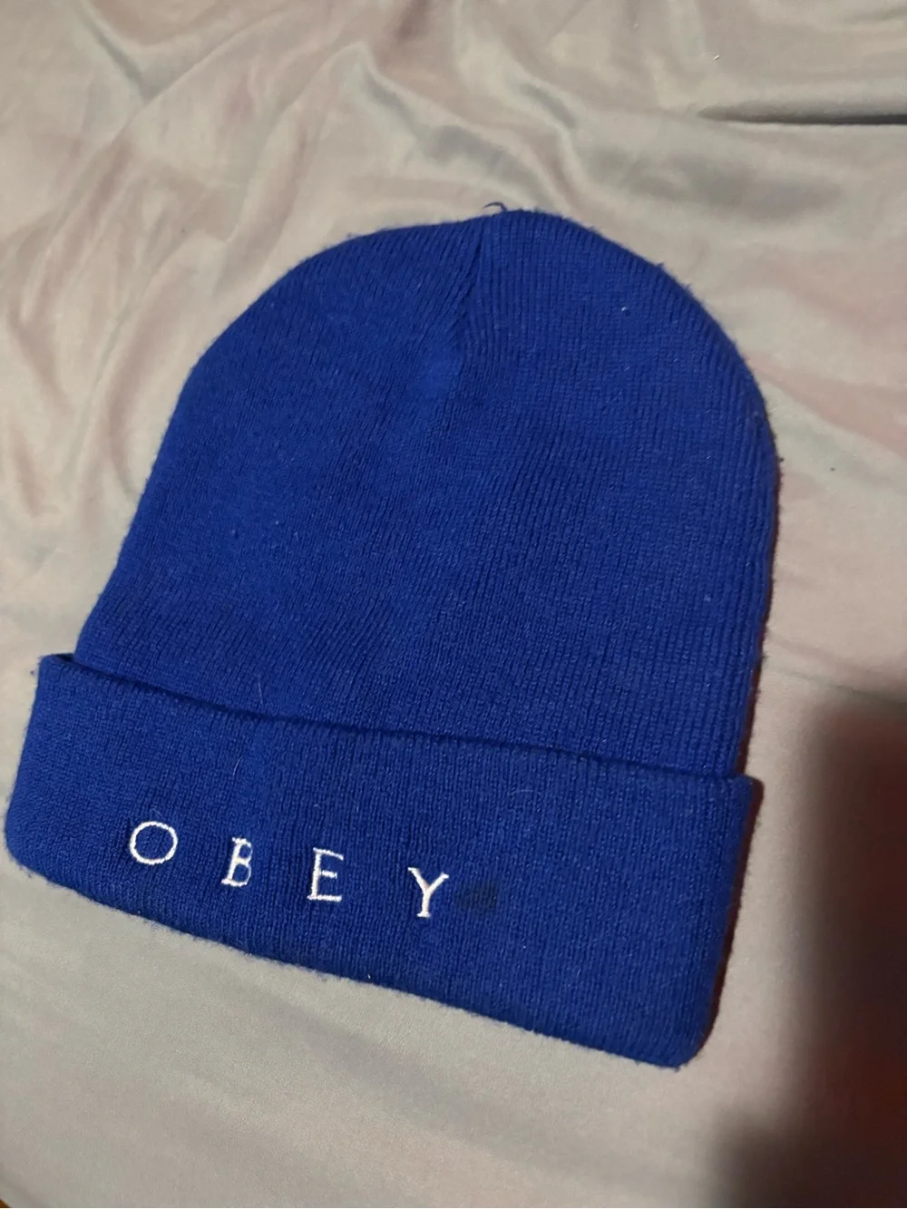 Obey Blue Knit Cuffed Beanie with Embroidered Logo
